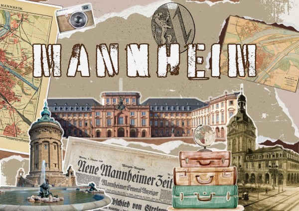 Große Postkarte &quot;Mannheim&quot; Vintage, Schnipsel, Collage, 170*120mm