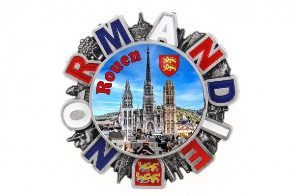 drehender Magnet &quot;Rouen&quot; NORMANDIE, silber geprägt, Ø 6.5cm