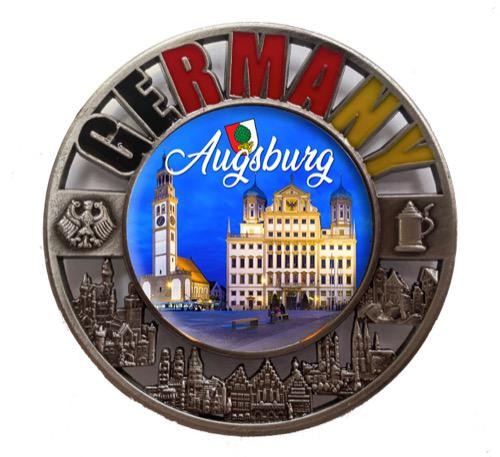 Metallmagnet GERMANY "Augsburg" Rathaus, rund, Durchbruch