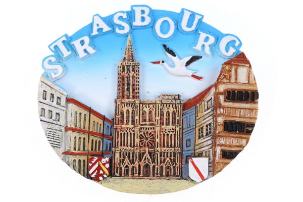 Premiummagnet oval &quot;Strasbourg&quot;, hellblau, Münster, Glanzlack, 6*7cm