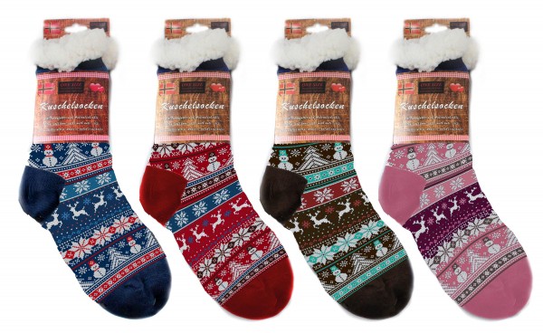 Kuschelsocken Wintermuster 2026 Erwachsene Größe M 36-39, 4fach sortiert