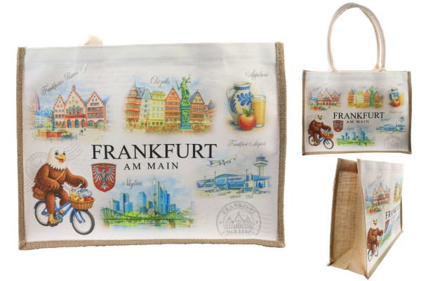 Jute Tasche "Frankfurt" 40*30*12cm, zweiseitig bedruckt, langer Henkel