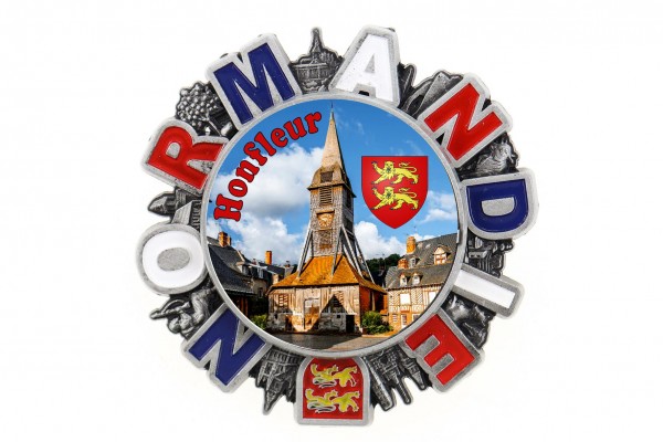 drehender Magnet &quot;Honfleur&quot; NORMANDIE, silber geprägt, Ø 6.5cm