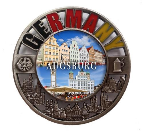 Metallmagnet GERMANY "Augsburg" Maximilianstraße, rund, Durchbruch