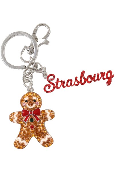 Lebkuchenmann "Strasbourg", Strass Schlüsselkette, Metall, silber, charm