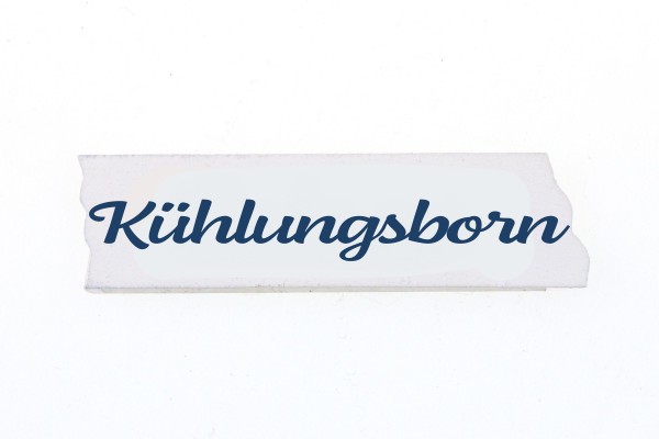 Holzschild &quot;Kühlungsborn&quot; weiß 5*1,5cm, blaue Schrift