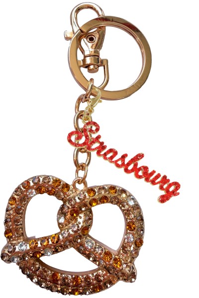 Brezel "Strasbourg" Strass Schlüsselkette, Metall, gold, charm "Strasbourg"