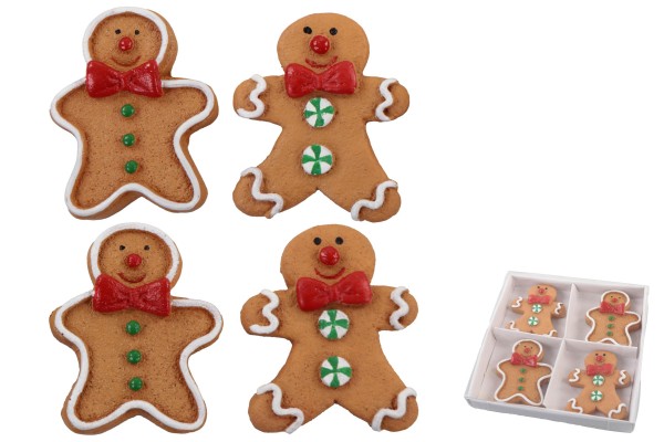 4er SET Poly Lebkuchenmännchen zum Aufkleben, ca. 4,5cm, 4fach sortiert