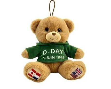 20cm Teddy "D-DAY 6 JUIN 1944", olivgrüner Nicki-Hoodie, Flaggen auf Fuß