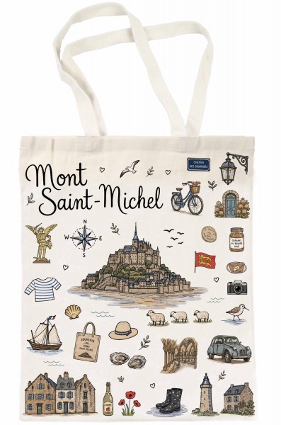 Canvas Baumwolltasche "Mont Saint Michel Streumotiv" 35*40cm, langer Henkel