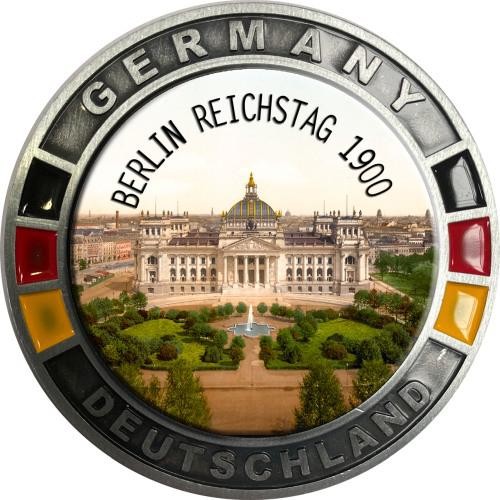 Metallmagnet GERMANY "Berlin" flach rund, Reichstag 1900