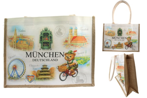 Jute Tasche "München" 40*30*12cm, zweiseitig bedruckt, langer Henkel