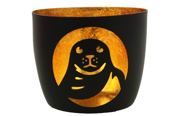 Metall Windlicht &quot;Seehund&quot; schwarz/gold 8cm