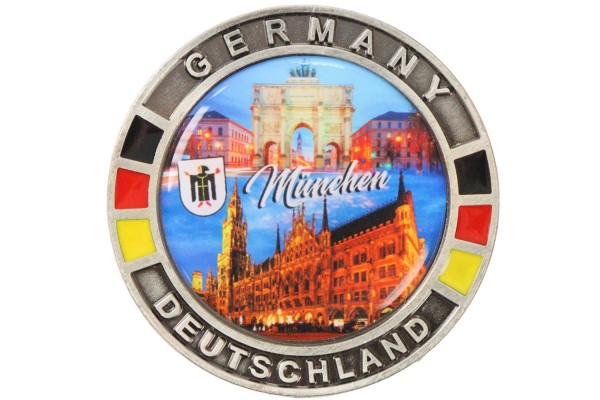 Metallmagnet "Germany München" Rathaus, Siegestor am Abend