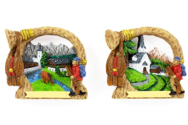 Magnet Sommer mit Horn, Rucksack und freiem Feld, 7*6cm, 2fach sortiert