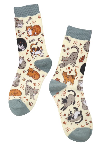 Sockenpaar "Katzen" creme, Größe: 41-46, 80%Baumwolle, 18%Polyamid, 2%Elasthan