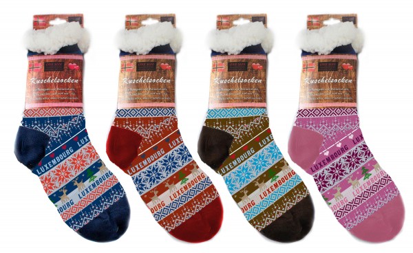 Kuschelsocken "Luxembourg" Winterdesign, Erwachsene Größe L 40-44, 4fachsort.
