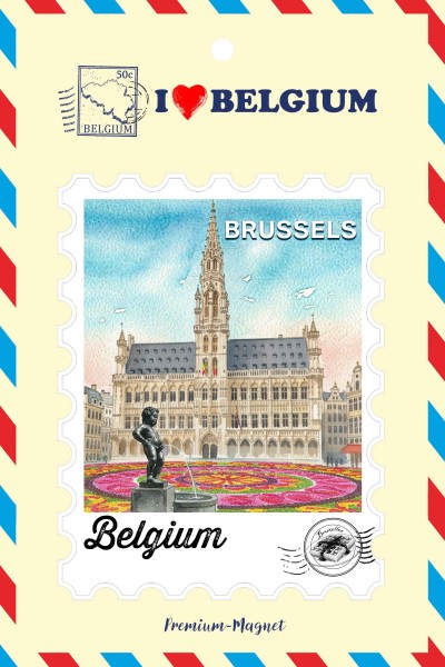Polymagnet Briefmarke "Brussels" 8*5.5cm auf Karte 12.5*8cm
