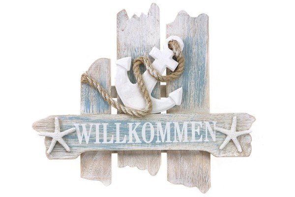 Maritime Deko Anker "Willkommen" aus Holz ca.16 x 22 cm zum Aufhängen 
