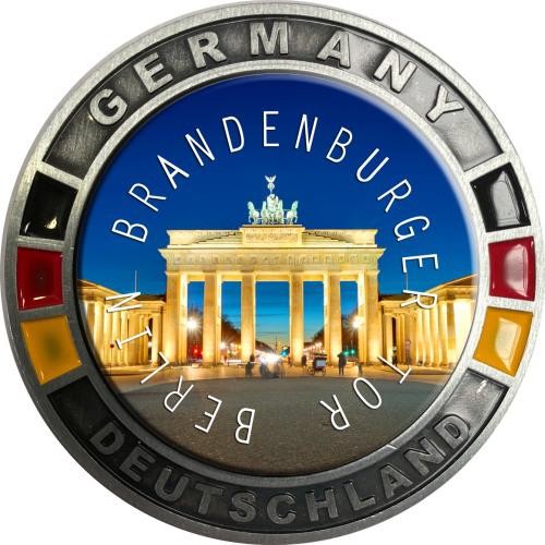 Metallmagnet GERMANY "Berlin" flach rund, Brandenburger Tor