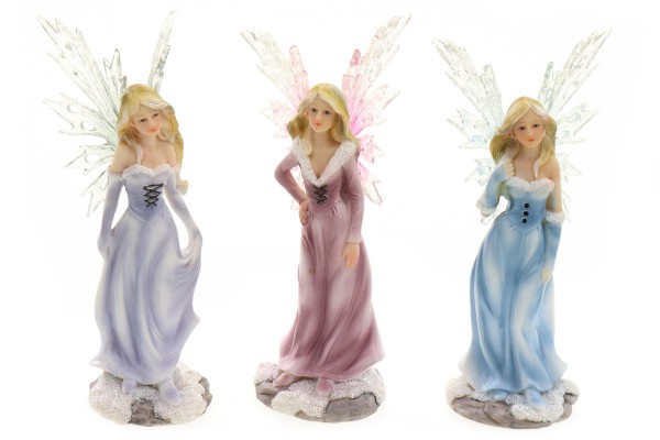 Poly Elfe stehend, mit Kunststoffflügel und Glitzer, H.: 10,7cm, 3fach sortiert