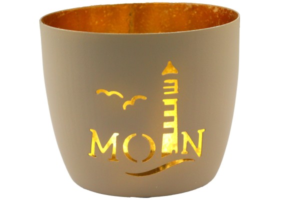 Metall Windlicht "Moin" grau/gold 8cm