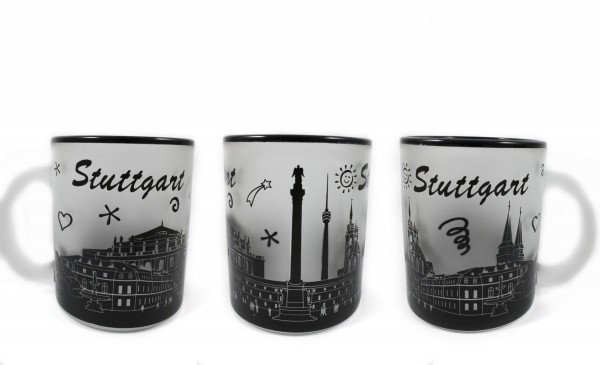 Tasse &quot;Stuttgart&quot; Skyline, schwarz-weiß, gefrostet, H.: 9,5cm