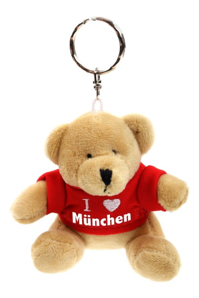 Schlüsselanhänger Plüsch Bär "I love München" roter Pullover, 9cm