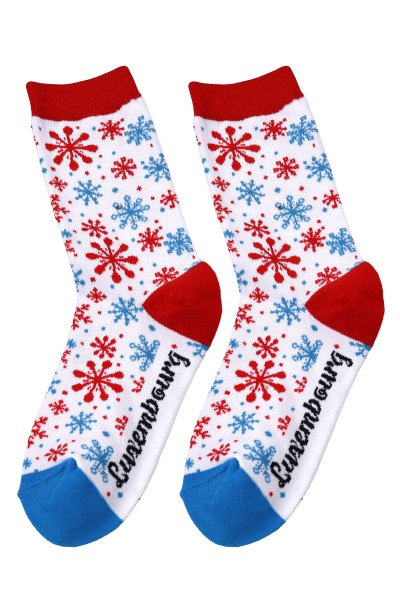 Sockenpaar weihnachtlich "Luxembourg" Flocken blauweißrot,Größe: 41-46, 80%Baumw