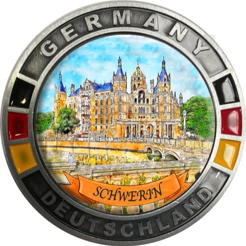 Metallmagnet "Schwerin" GERMANY, flach rund