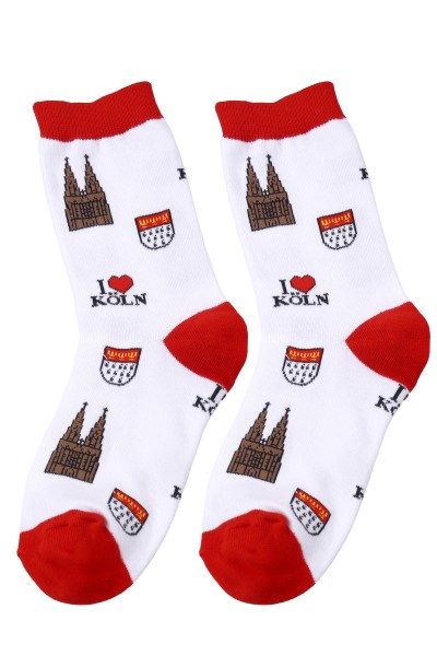 Sockenpaar "Köln", Größe: 41-46, rot-weiß Streumotiv, 80%Baumwolle,18% Polyamid