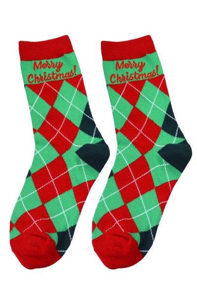 Sockenpaar weihnachtlich "Merry Christmas Raute"rotgrün,Größe: 35-41, 80%Baumwol