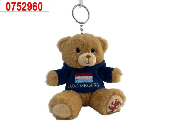 12cm Schlüsselkette Teddy "Luxembourg Flagge" blauer Nicki-Hoodie, Lux Löwe Fuß