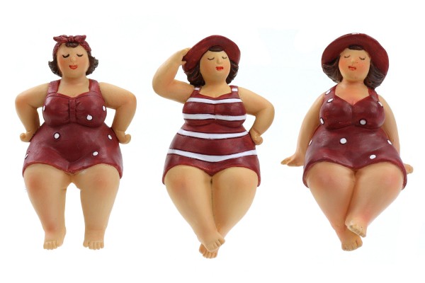 Poly Kantenhocker dicke Frauen im Badeanzug, rot-weiß, Sonnenhut, 3fach, ca. 7cm