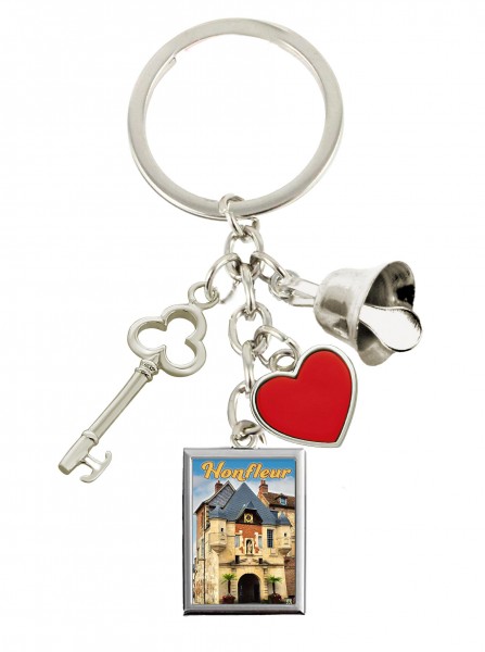 Schlüsselkette charms "Honfleur" Epoxysticker, Herz, Schlüssel, Glocke