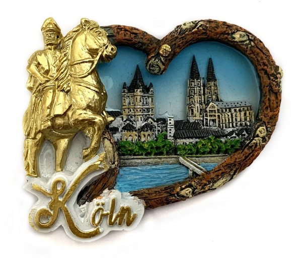 Magnet Herz "Köln" gold Baumrinde, 6,5*6cm