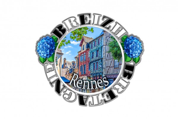 drehender Magnet &quot;Rennes&quot; BRETAGNE/BREIZH silber geprägt, 6,5cm