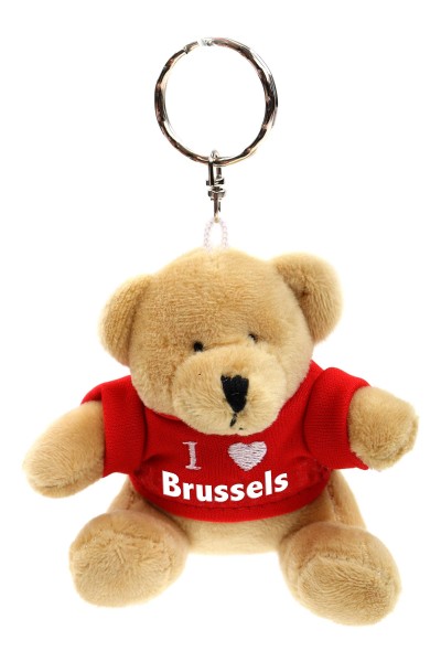 Schlüsselanhänger Plüsch Bär "I love Brussels" roter Pullover, 9cm