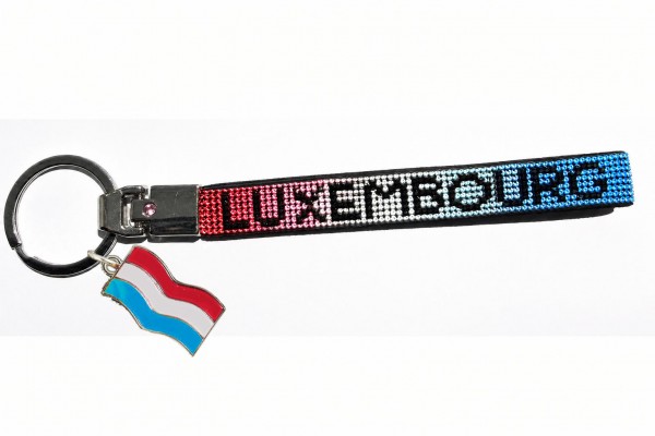Strass Schlüsselanhänger "Luxembourg" mit Flaggen charm, rot weiß blau ca. 16cm