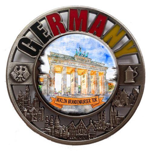 Metallmagnet "Berlin" GERMANY Durchbruch, Wappen, Brandenburger Tor Skizze, rund