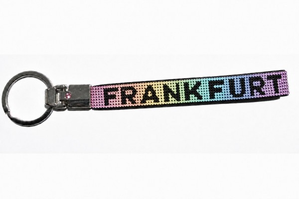 Strass Schlüsselanhänger "Frankfurt" Regenbogenfarbe, ca. 16cm
