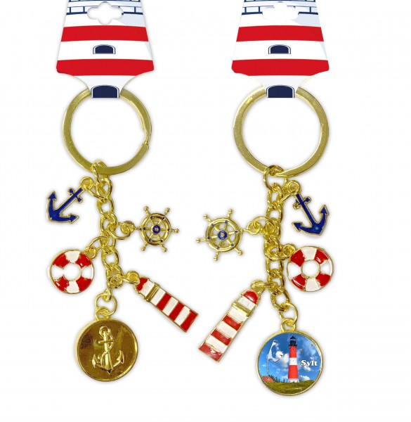 goldene Schlüsselkette, maritime charms, "Sylt" Sticker