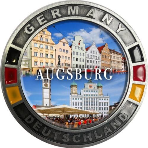 Metallmagnet GERMANY "Augsburg" flach rund, Maximilianstraße