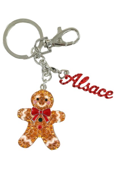 Lebkuchenmann "Alsace", Strass Schlüsselkette, Metall, silber, charm "Alsace"