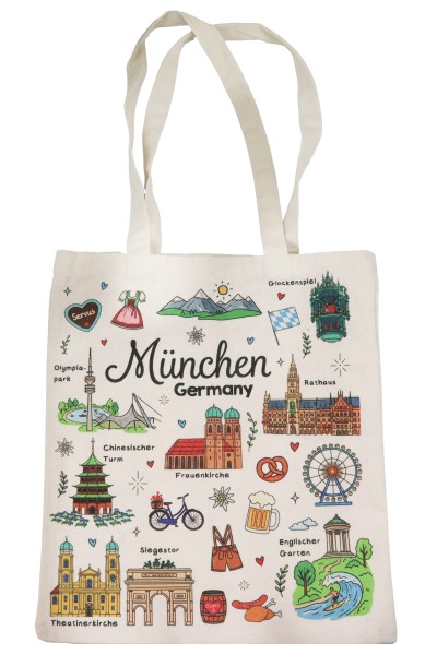 Canvas Baumwolltasche "München Streumotiv" 35*40cm, langer Henkel