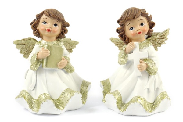 Poly Engel mit Glitzer, H.: 12cm, 2fach sortiert