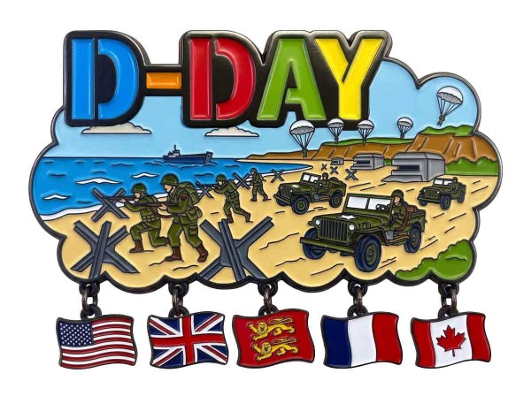 Metallmagnet "D-DAY" 10x5cm, charms Flaggen USA UK Normandie France Canada
