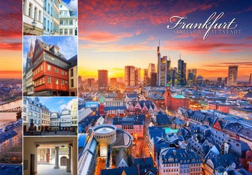 Große Postkarte "Frankfurt" Skyline Dämmerung 4 Bilder 170*120mm PKFF1481