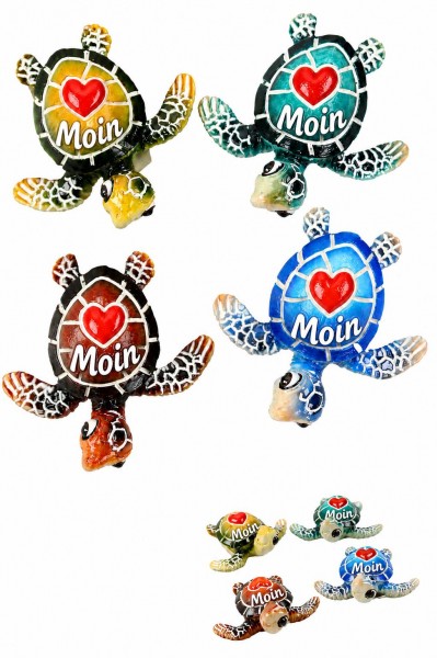 Magnet Schildkröte "Moin", bunt, Herz , 6.6.5*2.5cm, 4fach sortiert