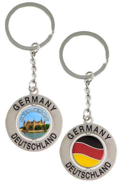 Schlüsselkette "Schwerin" Ø20mm Sticker, Deutschland Germany drehbar, Flagge